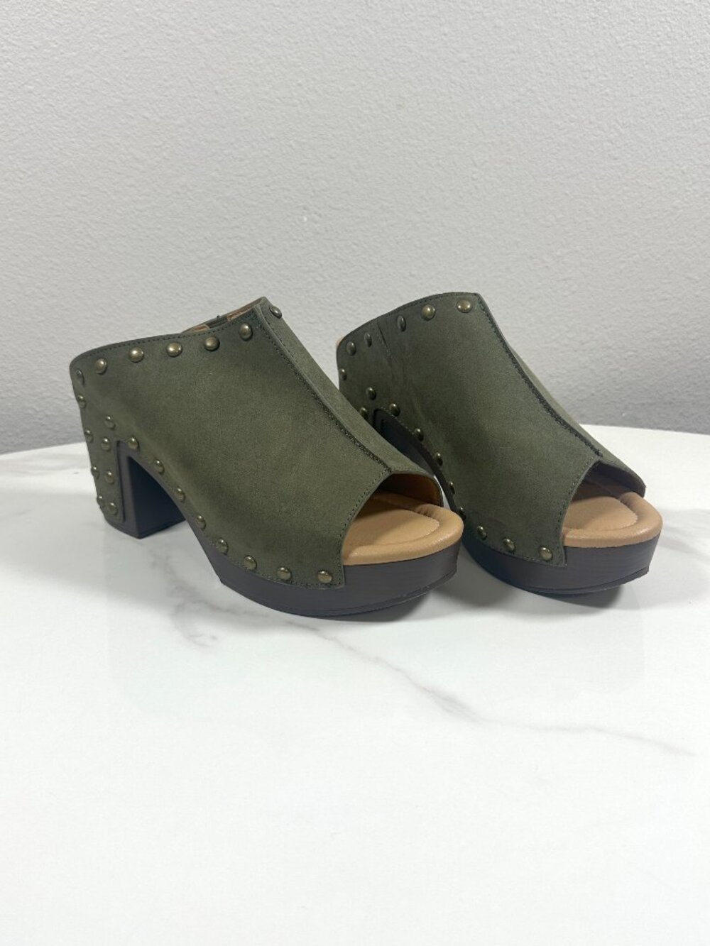 Olive Green Studded Clog Mule Heels – Boho Western